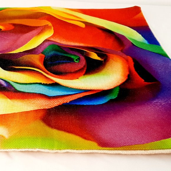 Rainbow Rose Throw Pillow Cover 16" x 16" - Picture 1 of 9